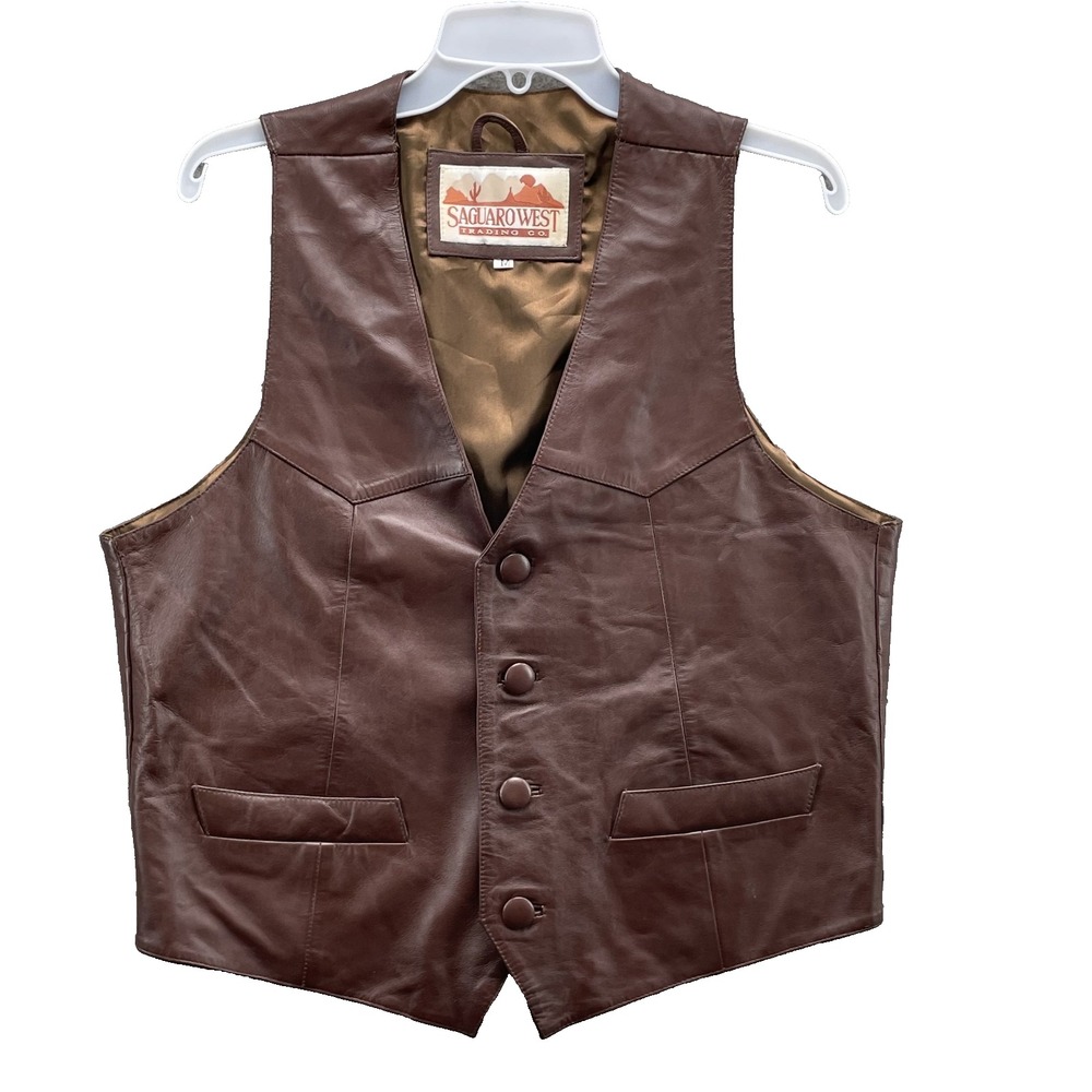 VTG Saguaro West Leather Vest Men's Med Moto Biker Western 90s Cowboy‎ Ren Faire